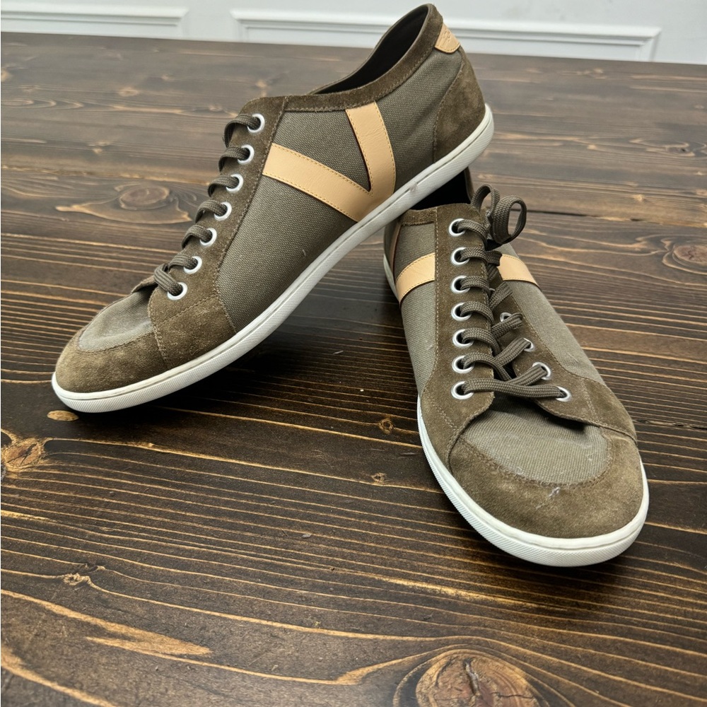 Mens Louis Vuitton Suede Dark Green / Peach "V" Sneakers